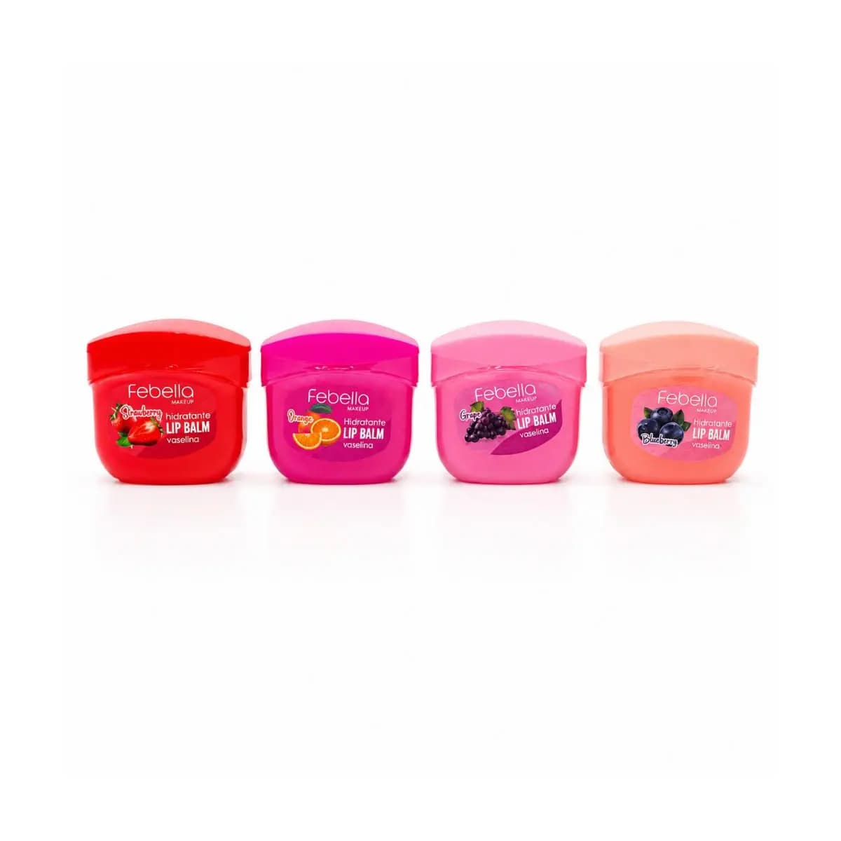 Kit 4 Lip Balm Vaselina 100% Hidratante Protetor Labial Febella Potinho de Frutinhas
