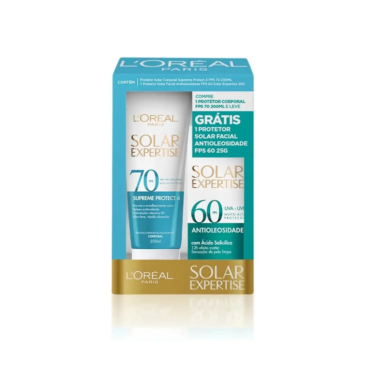PROTETOR SOLAR EXPERTISE CORPO FPS70 + FACIAL ANTIOLEOSIDADE FPS60 LORÉAL PARIS