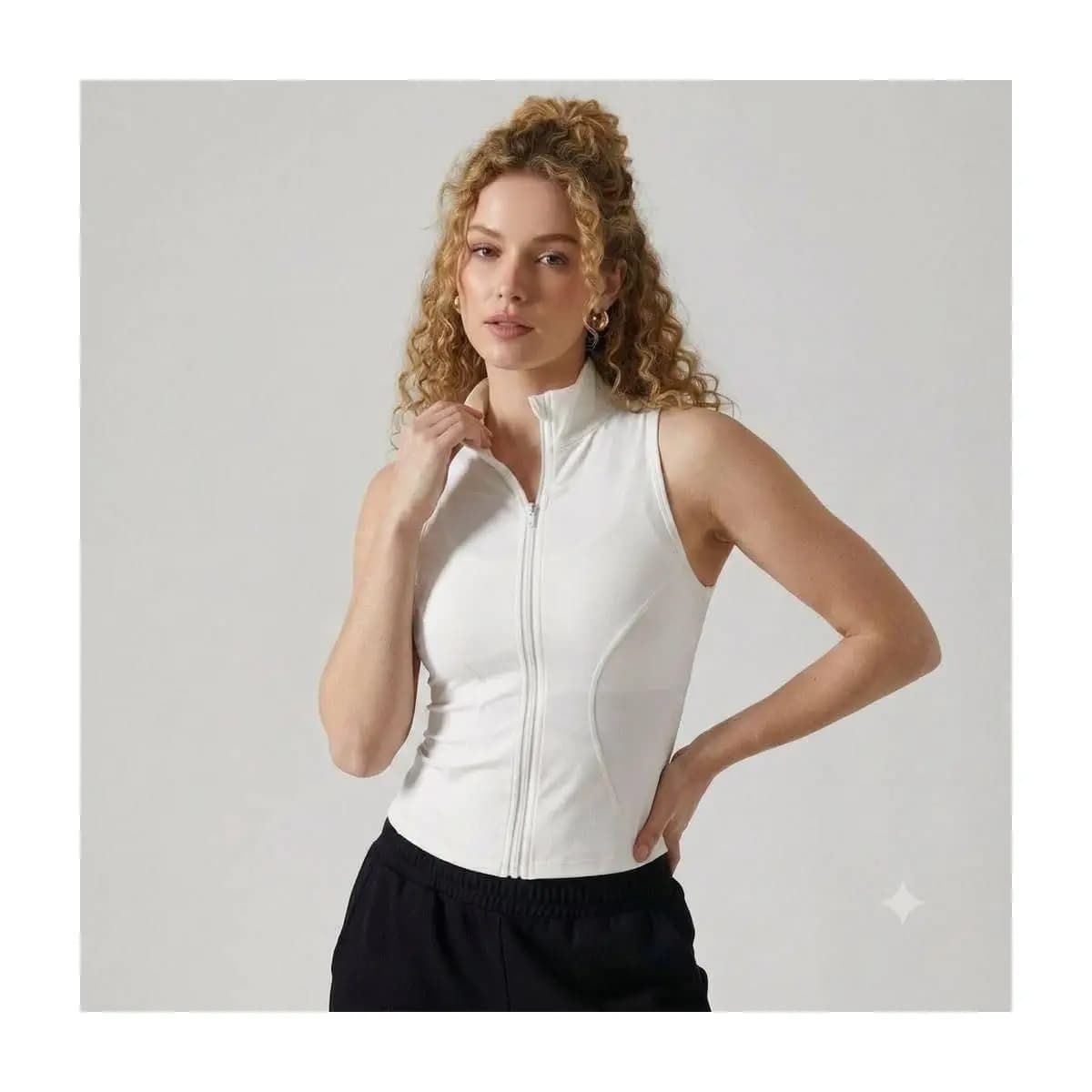 Colete Feminino Regata Esportiva Sport Com Ziper Suplex DryFit Treino Academia Yoga Corrida