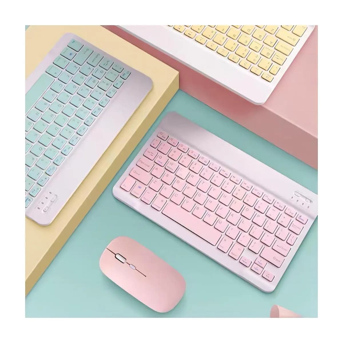 Kit Teclado e Mouse Sem Fio Bluetooth Colorido Macaron Para PC iPad Tablet Notebook