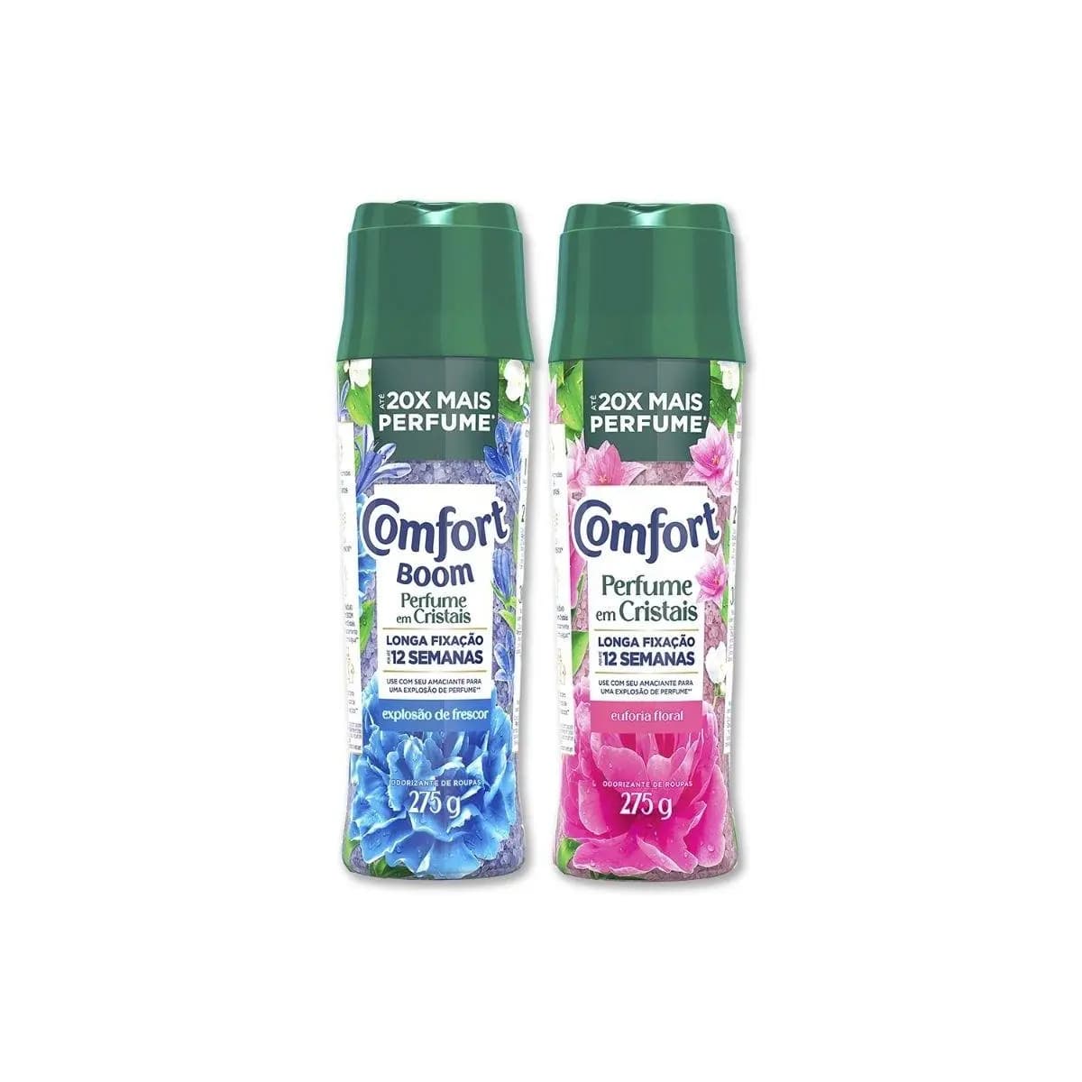Comfort Boom Explosão de Frescor e Floral amaciante em cristais até 20x mais perfume em suas roupas Azul e Rosa