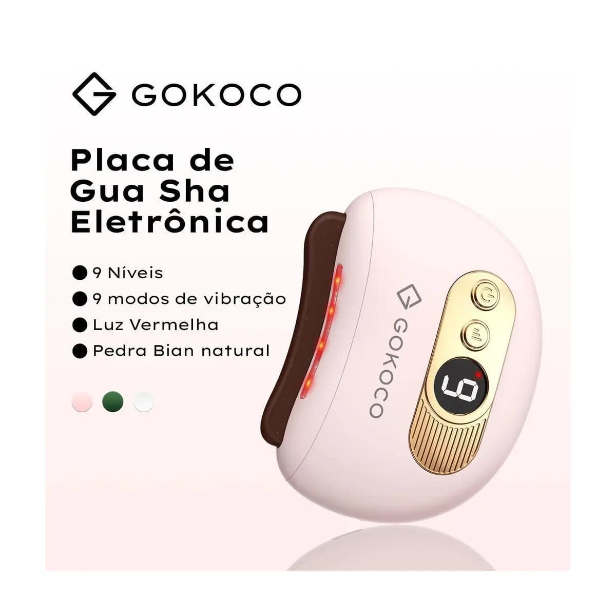 GOKOCO Massageador Elétrico Gua Sha Facial e Corporal Pedra Bian com Luz Vermelha, Aquecimento e Vibração 9 Níveis