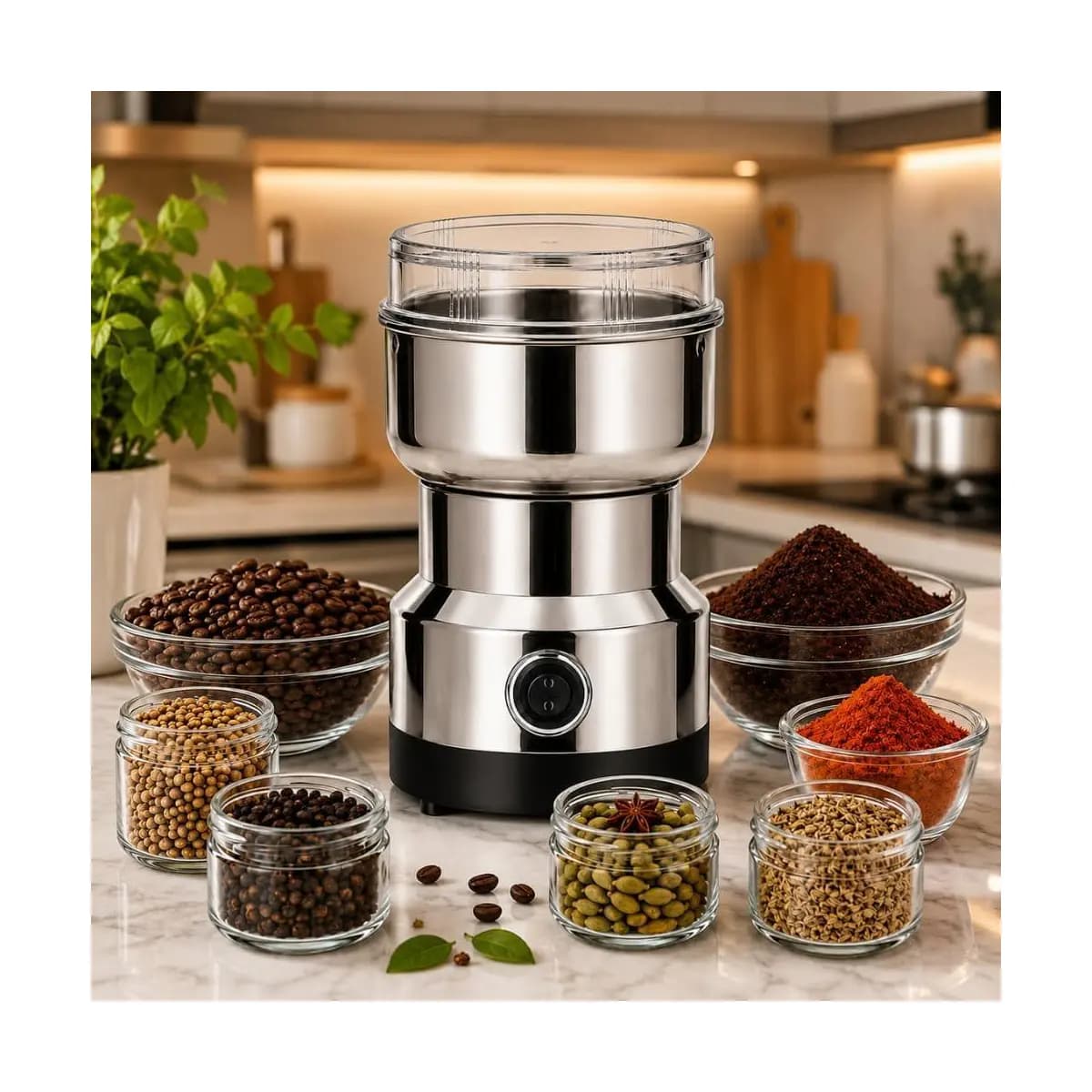 Moedor de Café Elétrico Inox 110V Compacto e Potente para Grãos