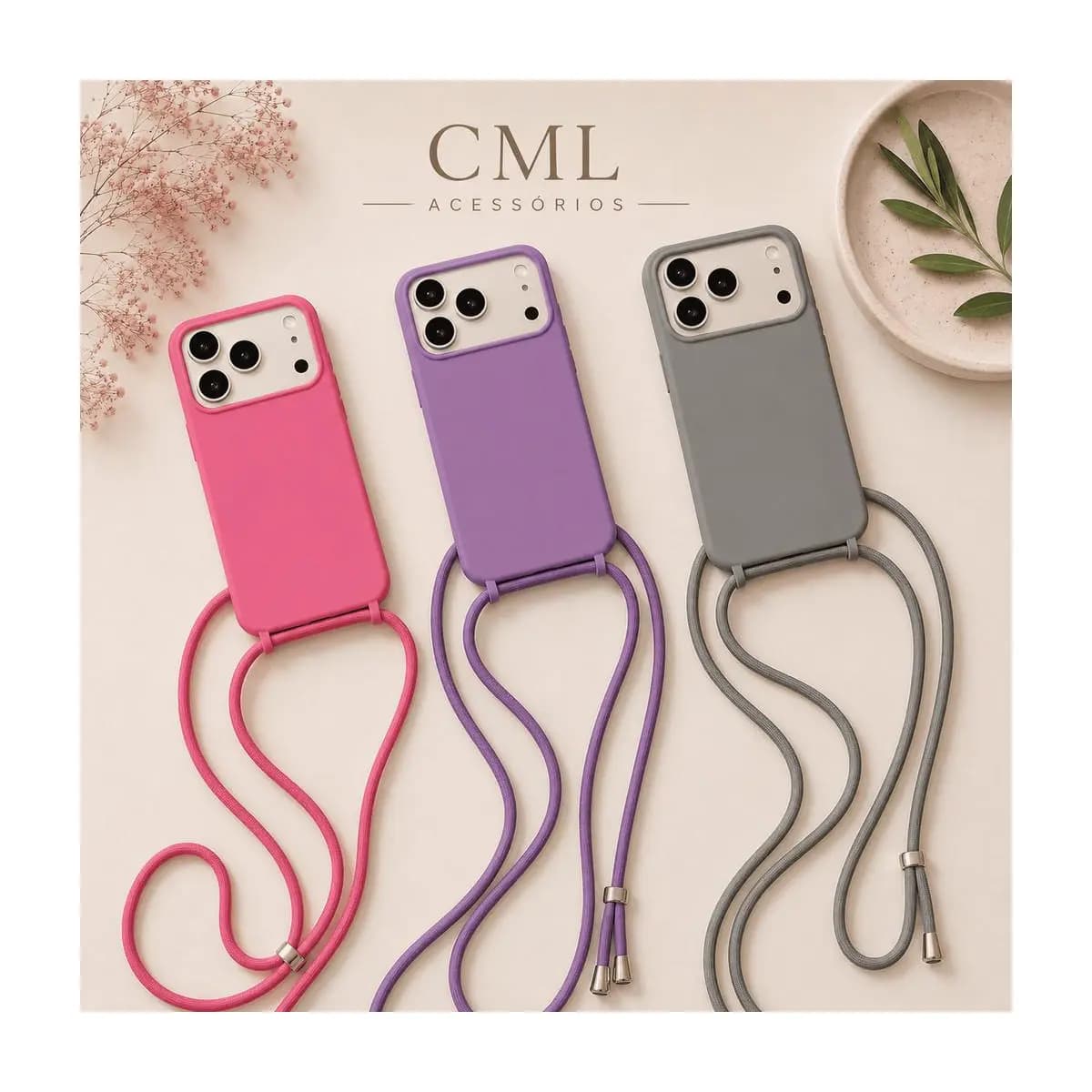 Capinha com Cordão para Celular Ip 16/18 Capa Crossbody Alça Ajustável Anti Queda