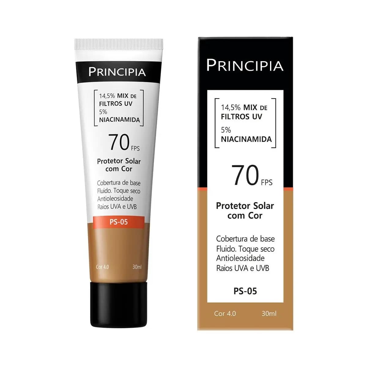 Principia Protetor Solar PS-05 Cor 4.0 c/ 14,5% Mix de Filtros UV + 5% Niacinamida FPS 70 - 30ml