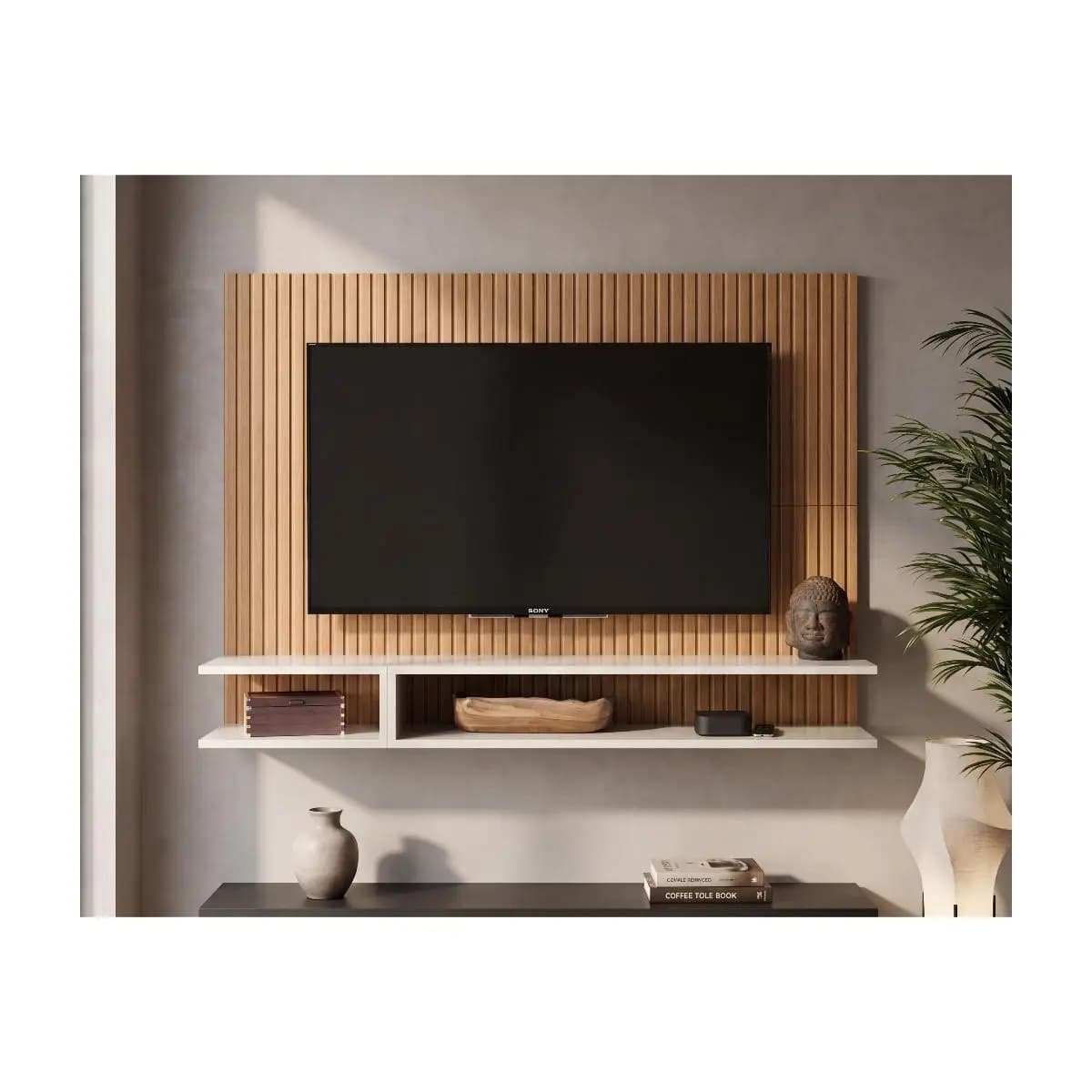 Painel Pra Tv 50 Polegadas Sala/Quarto Smart Plus MILÃO Decoração Com Prateleira e Nicho