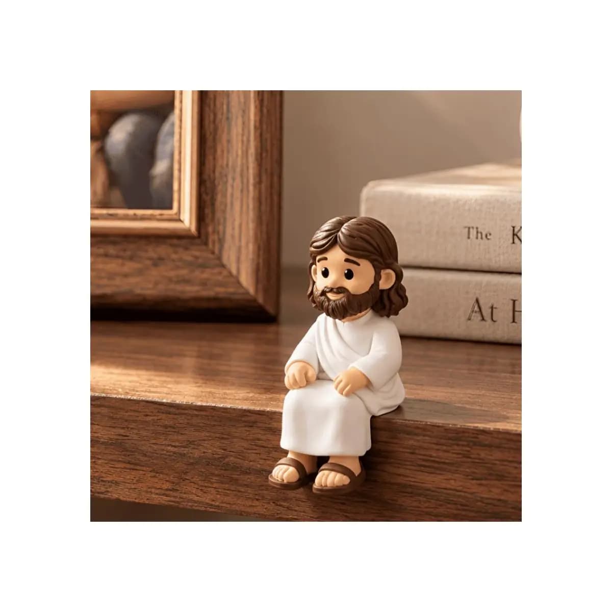 Mini Jesus Sentado Decorativo Oratório Para Monitor Mesa Prateleira Nicho Carro Kit