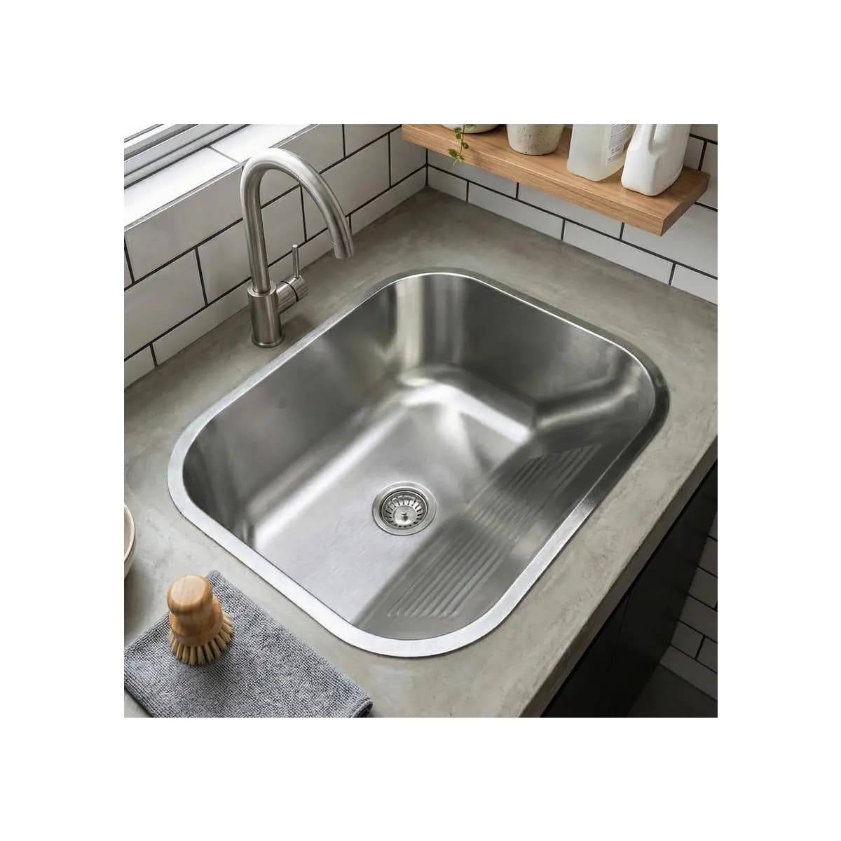 Tanque Para Lavanderia Aço Inoxidável Escovado 40x34cm Com Ralo Drenagem