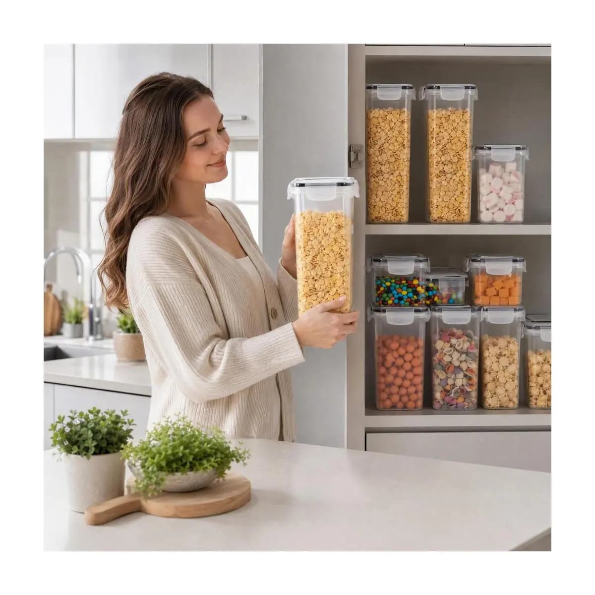 Kit 8 Potes Herméticos Acabamento Fosco Dein | 0.8L a 2.8L | Armazenamento Cozinha