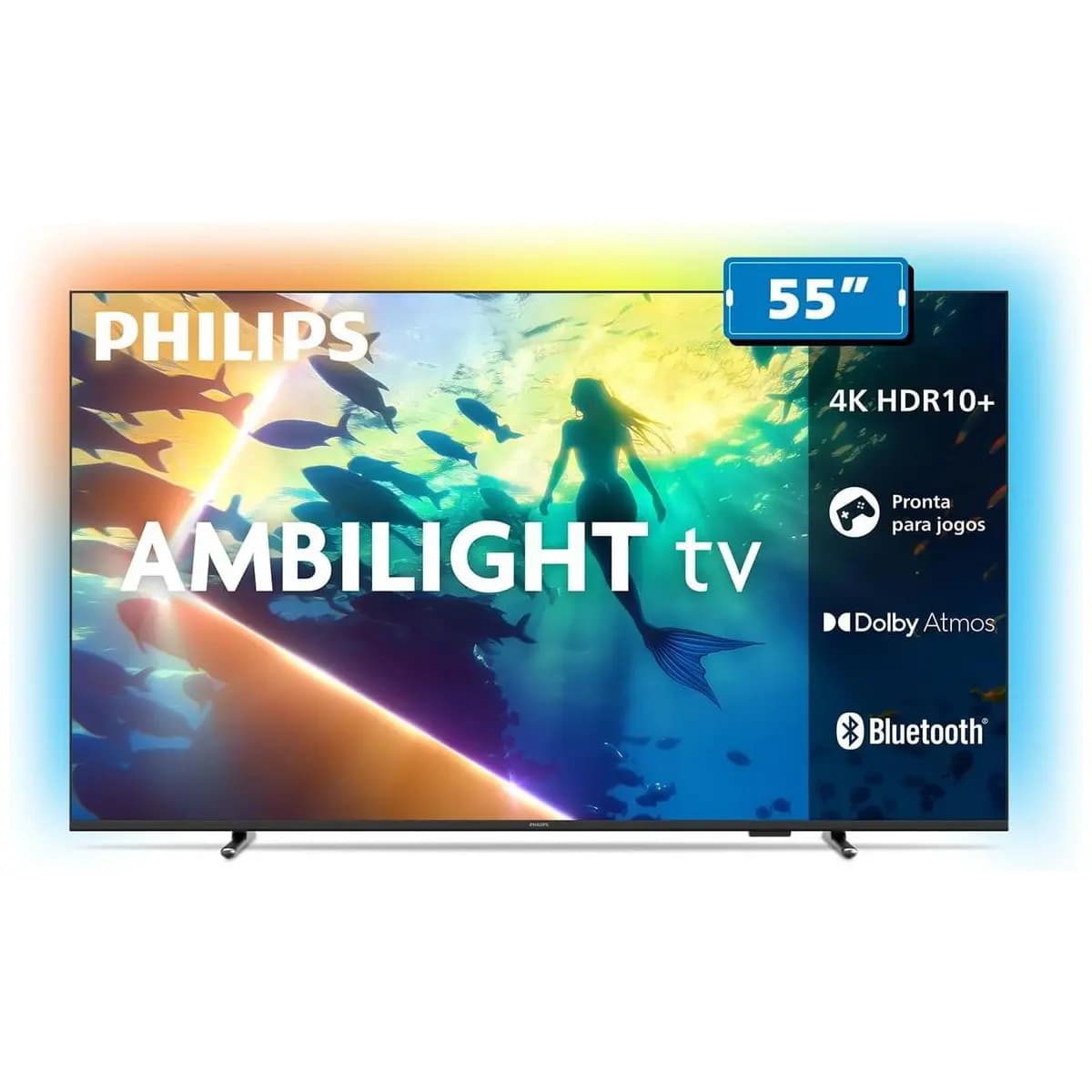PHILIPS, Smart TV Ambilight 55" 4K, Titan OS, 55PUG8100/78, Comando de Voz, HDR10+/Dolby Atmos, VRR/ALLM, Bluetooth