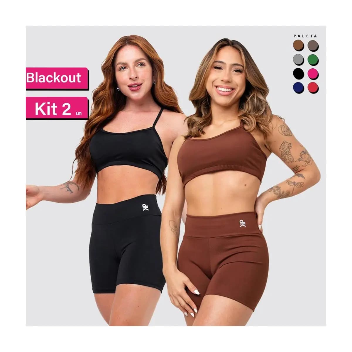 Kit 2 Conjunto Fitness Top Alça Short Legging Liso Meia Coxa Blackout Zero Transparência Academia