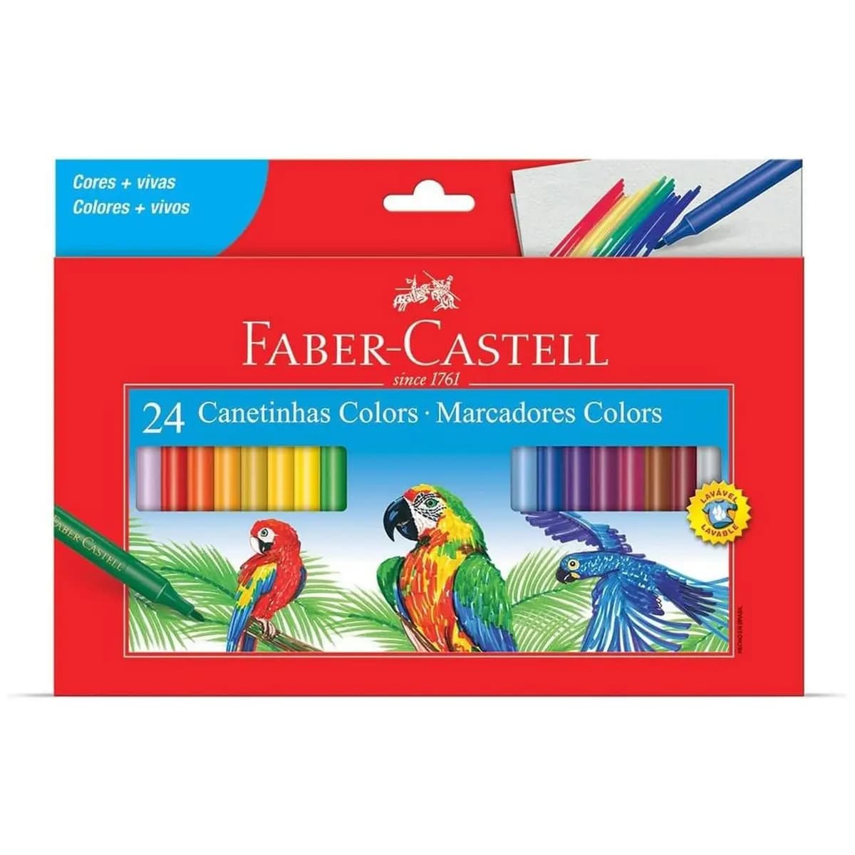 Hidrográfica com 24 Cores Estojo Cartão, Faber-Castell, 15.0124CZF, Multicor