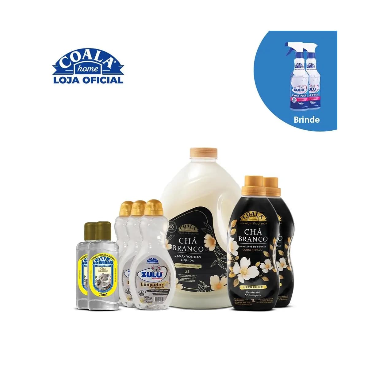 Kit Coala Mega Limpeza Perfumada Chá Branco - 8 itens + Brinde 2 Passa Fácil Zulu Perfumes