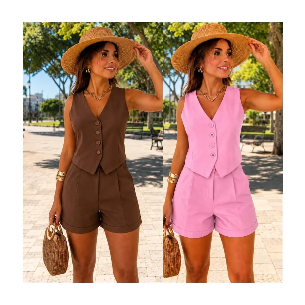 CONJUNTO FEMININO COLETE+SHORTS EM ALFAIATARIA SOCIAL MODA 2026 SUPER TENDENCIA .