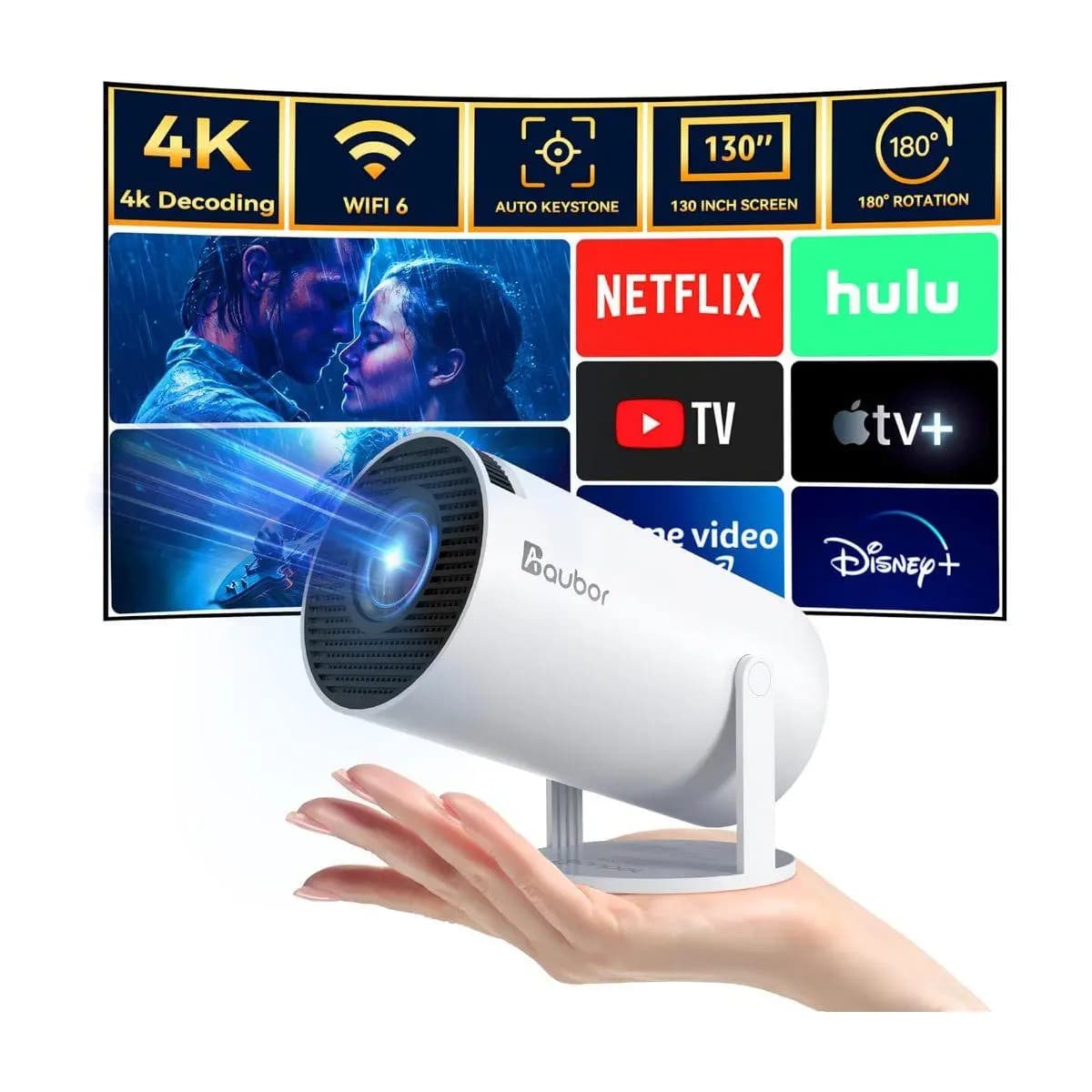 Projetor HY300 Original Portátil Smart Android 11 4K Ultra HD HDMI Wifi Bluetooth Alto Falante Embutido