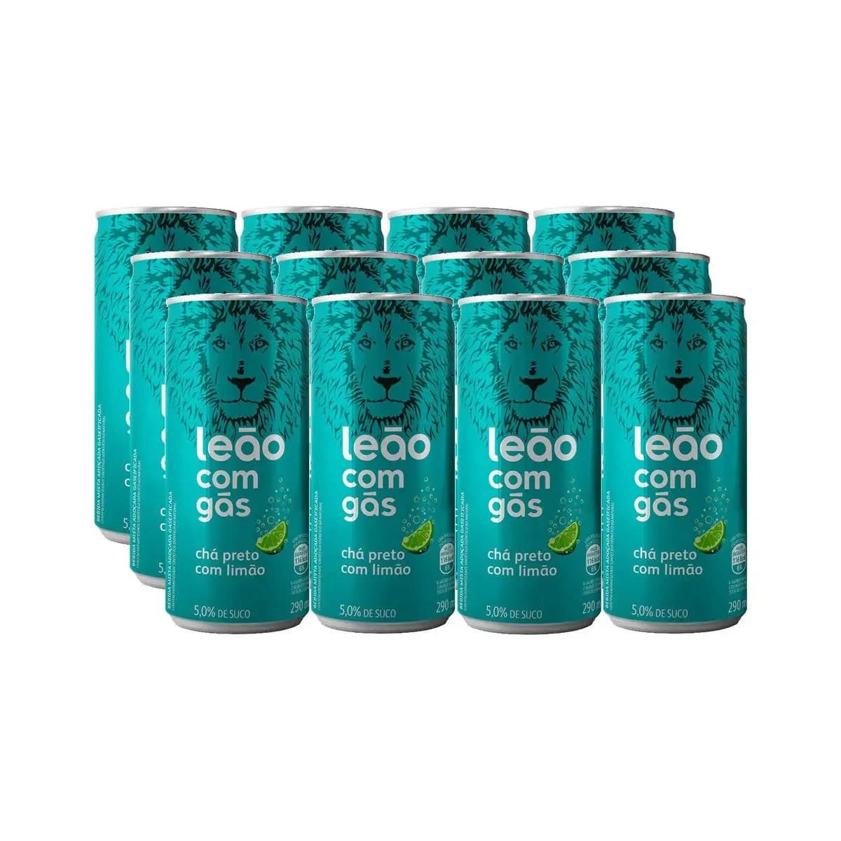 Kit 12 Chá Ice Tea Sabor Limão Zero Com Gás Leão Lata 290ml