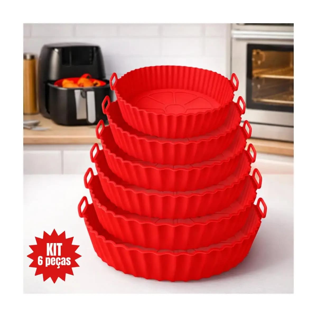 Kit 6 Forma de Silicone para Fritadeira Air Fryer com Alça Antiaderente Cozinha