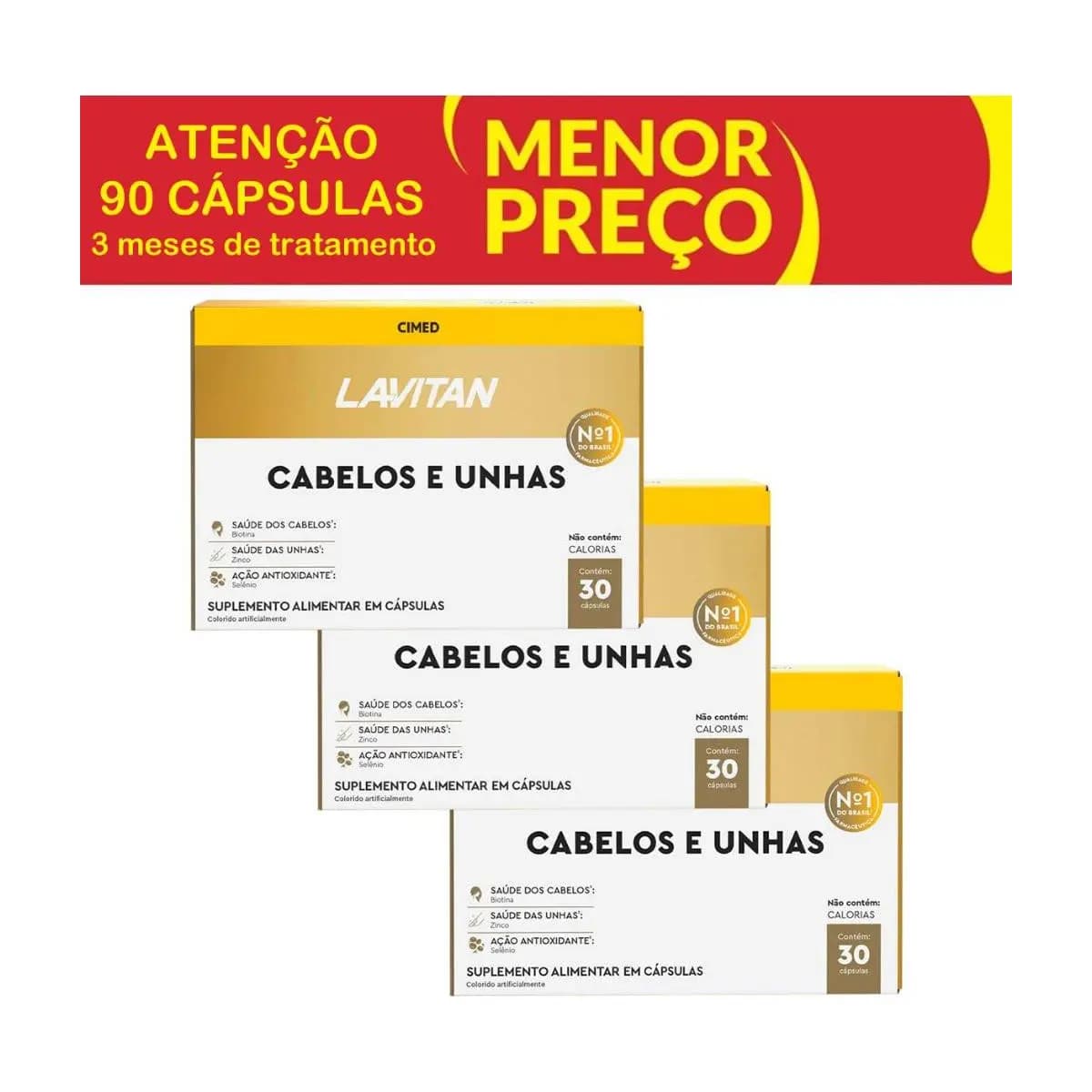 Kit 3 Lavitan Cabelos e Unhas 30 Comprimidos