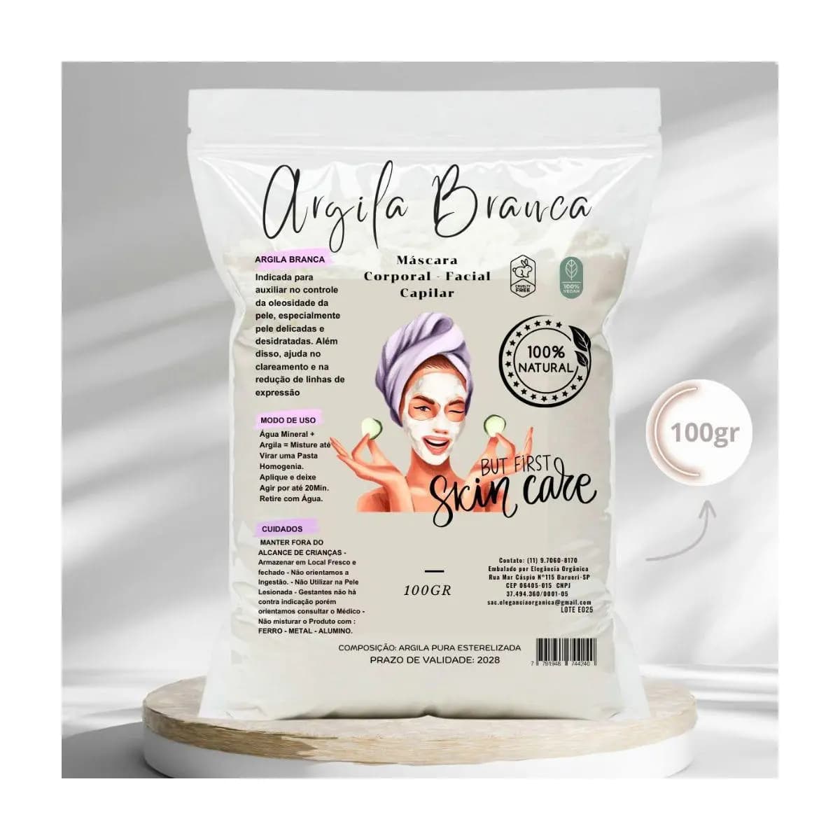 Argila Mascara facial 100g Elegância Orgânica 100 % Natural Branca Verde Rosa Dourada Preta Dolomita