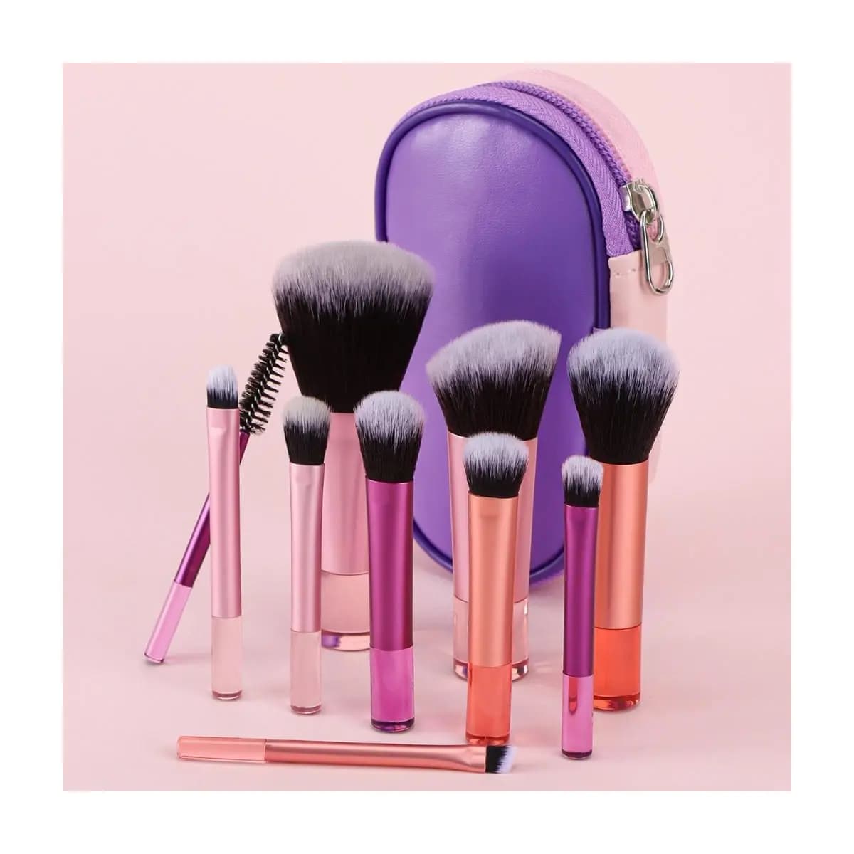 Kit 10 mini pincéis para Maquiagem com estojo bolsa para viagem 024-140