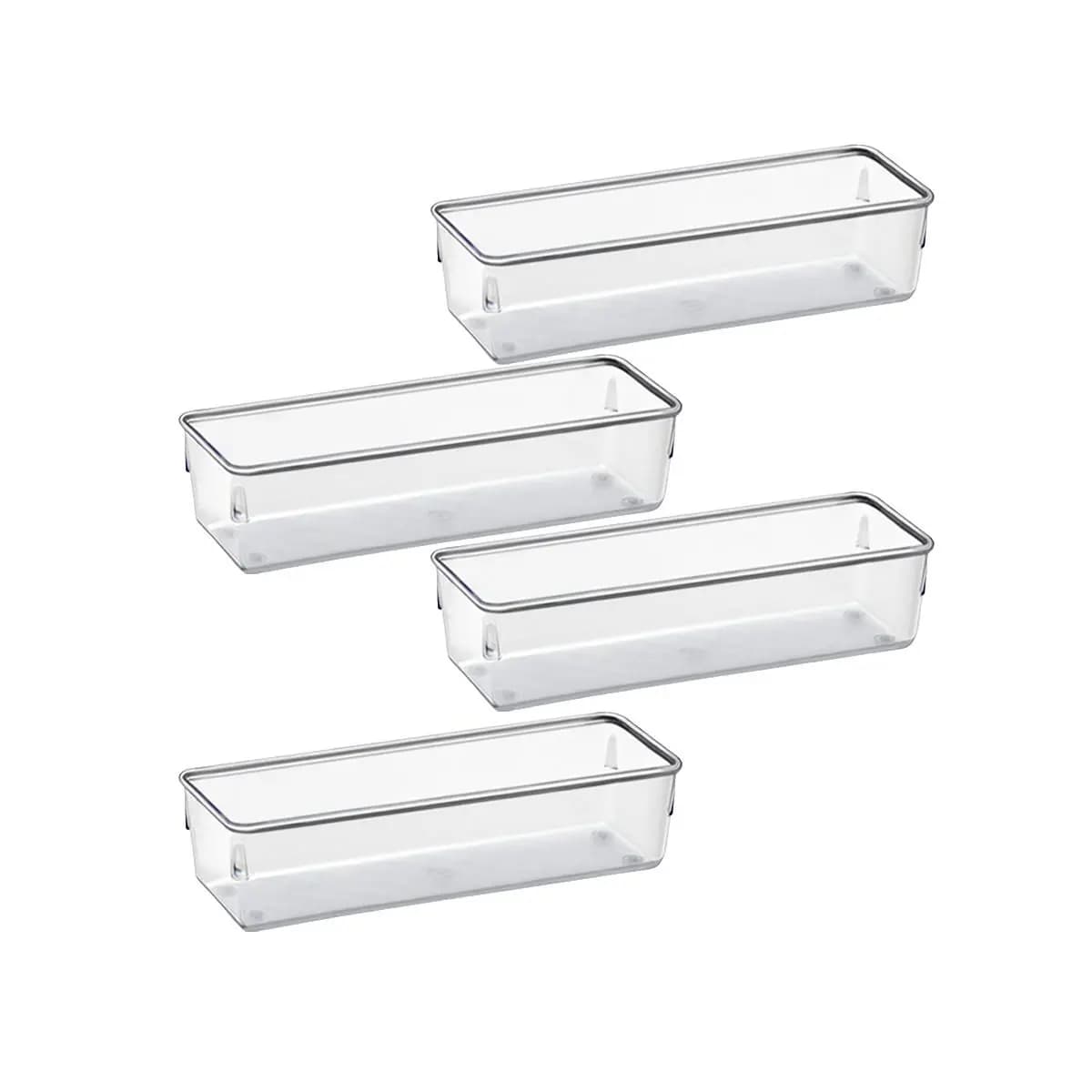 Kit 4 Organizadores Retangular Grande Multiuso Modular Gavetas e Mesas Pote Acrilico Cristal