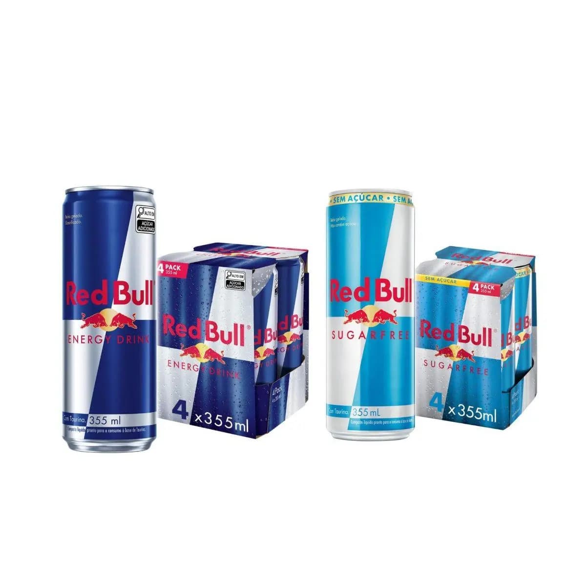 Kit 8 Latas Energético Red Bull, 4 Latas Tradicional + 4 Latas Sugar Free Sem Açúcar 355ml