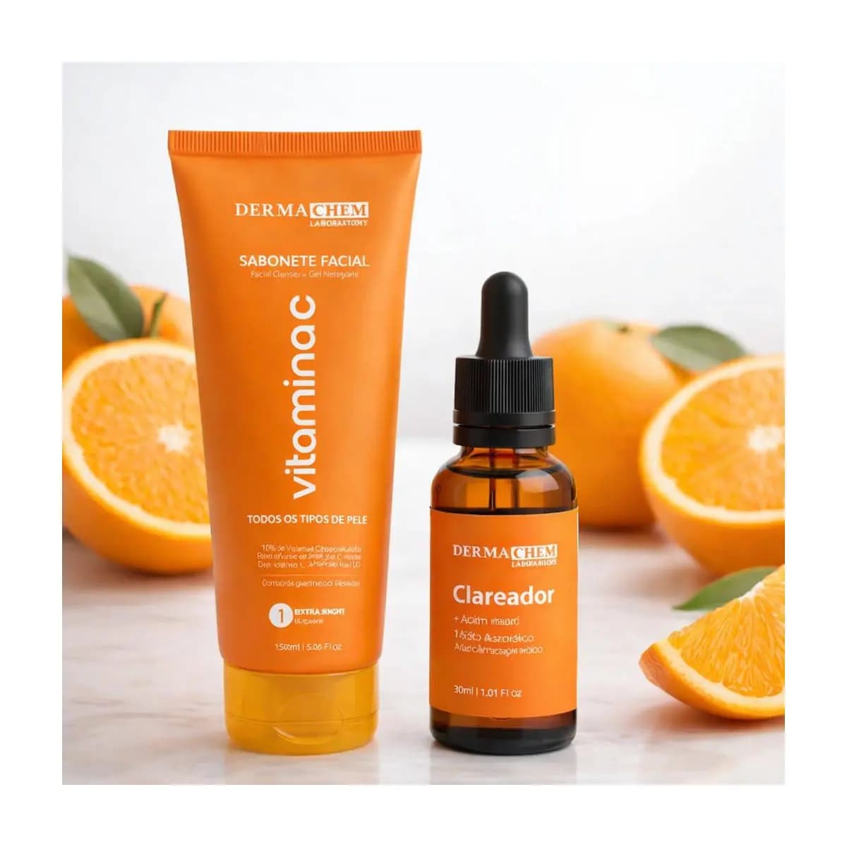 Kit Skincare Vitamina C: Sabonete Facial + Sérum Facial Uniformiza o Tom Para Todos os Tipos de Pele