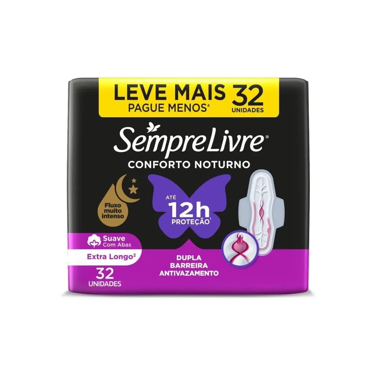 Sempre Livre Absorvente Externo Noturno Plus Noite e Dia Suave 32un Embalagem pode variar
