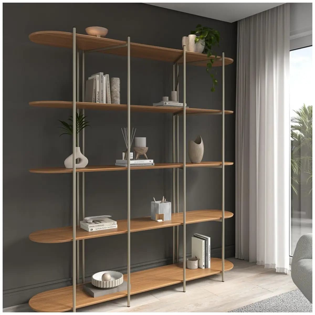 Estante Multiuso Livreiro Orgânica Industrial Enya 195,8cmx180cm Canela/Champanhe
