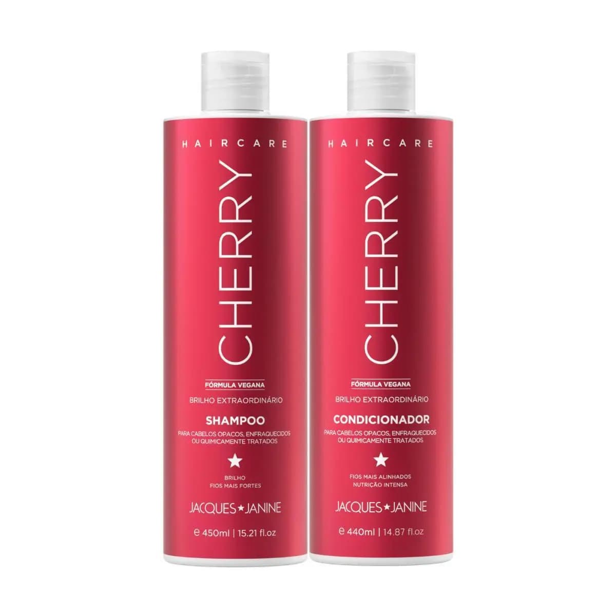 Kit Jacques Janine Hair Care Cherry Cereja Shampoo Sem Sal 450ml Condicionador Leave-in 440ml