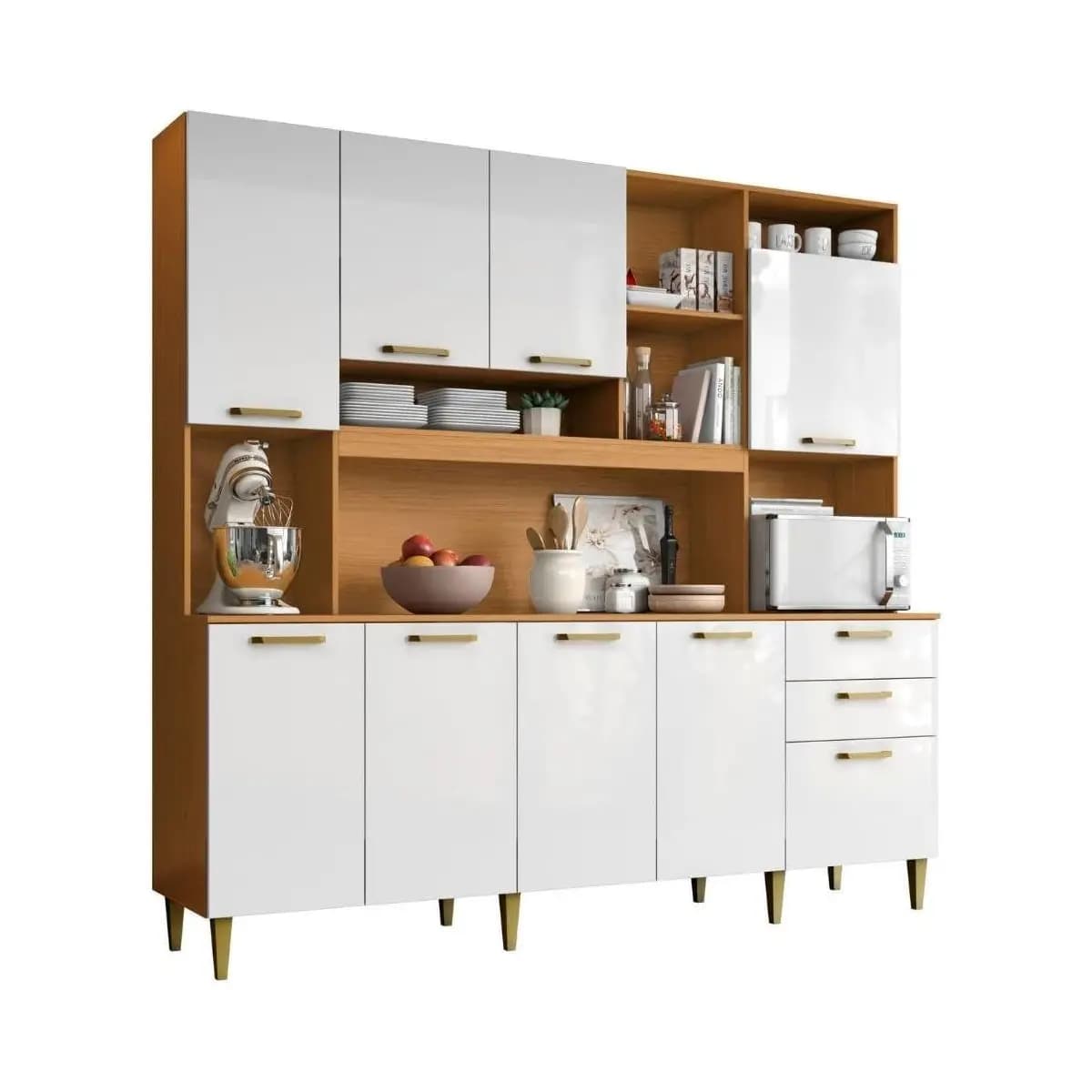 Armário de Cozinha Completa Aramóveis Kit Mega 9 Portas 2 Gavetas