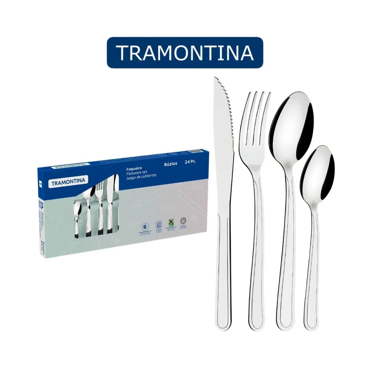 Kit Conjunto Jogo De Faqueiro Búzios 24 Peças Aço Inox Tramontina