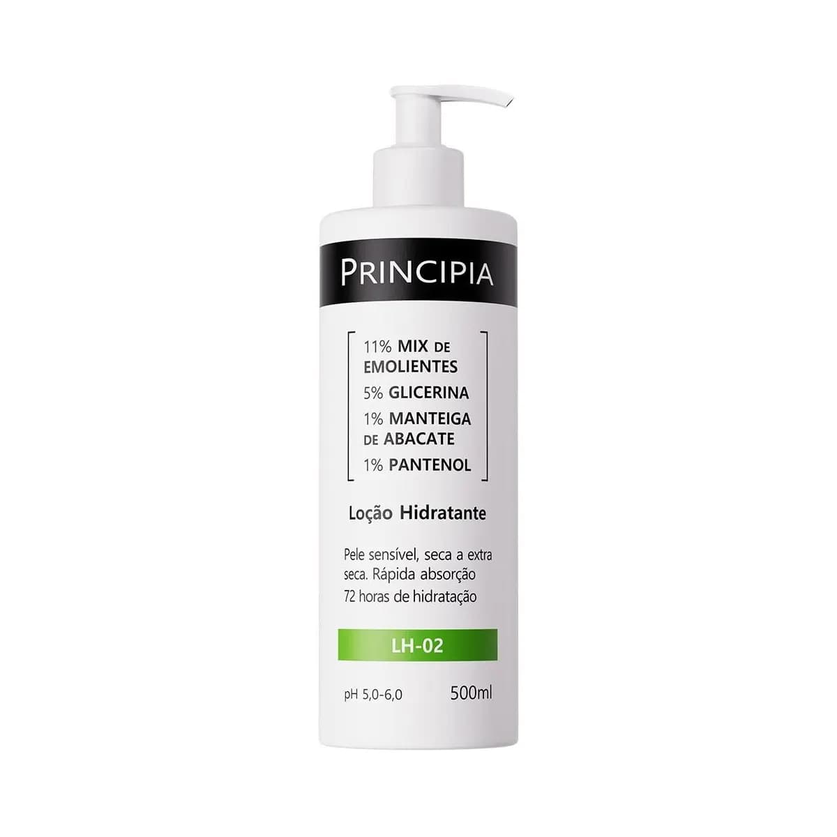 Loção Hidratante Corporal c/ 11% Mix de Emolientes + 5% Glicerina + 1% Manteiga de Abacate Principia LH-02 500ml