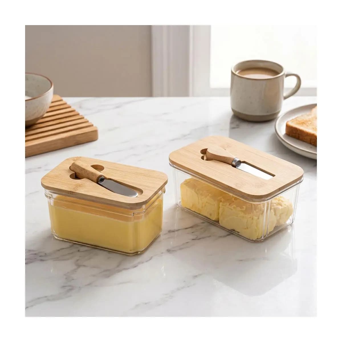 Manteigueira Porta Manteiga Com Tampa De Bambu e Espatula Organização Porta Queijo ENVIO IMEDIATO