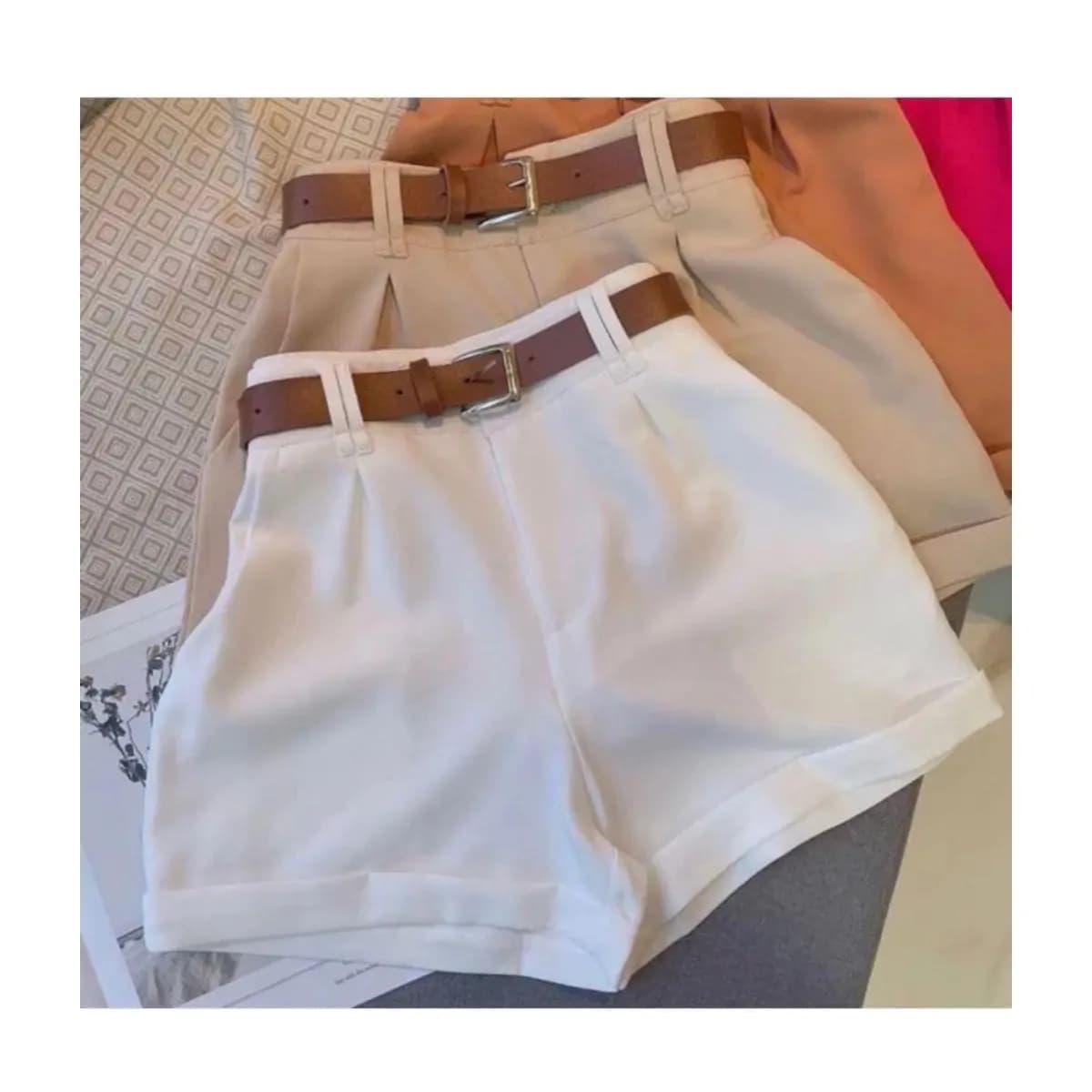 Short Alfaiataria Feminino Social Com Cinto Cintura Alta PROMOÇAO
