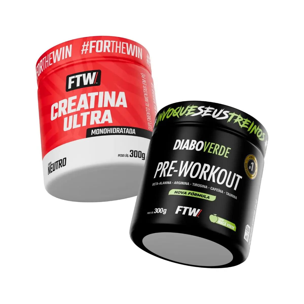 Kit Creatina Ultra Pote 300g + Pré-Treino Diabo Verde Pote 300g - FTW