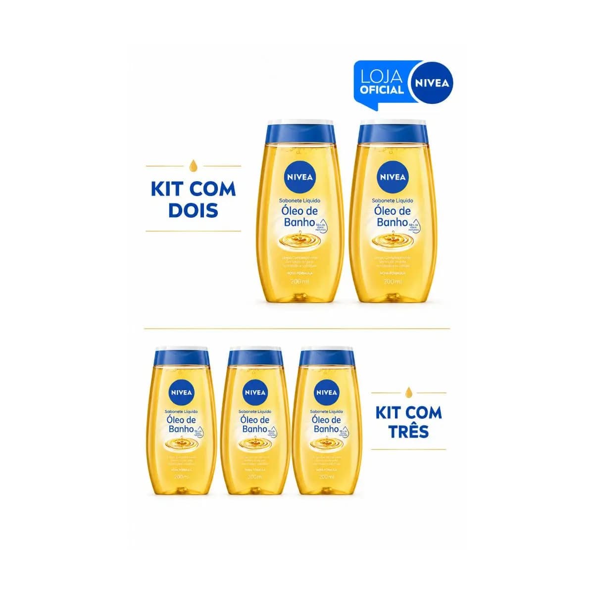 KITS NIVEA Sabonete Líquido Óleo de Banho 200ml - 2 ou 3 Unidades