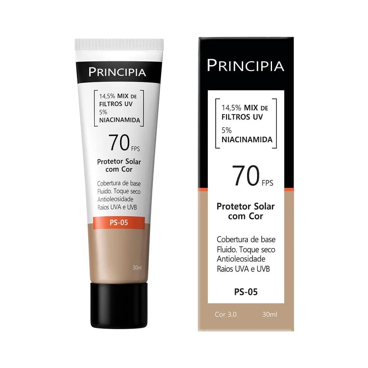 Principia Protetor Solar PS-05 Cor 3.0 c/ 14,5% Mix de Filtros UV + 5% Niacinamida FPS 70 - 30ml