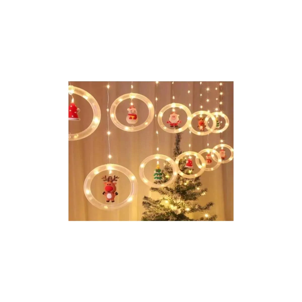 Cortina de Luz LED Cascata Pisca-Pisca Natal Estrela, Papai Noel Decoração Festiva
