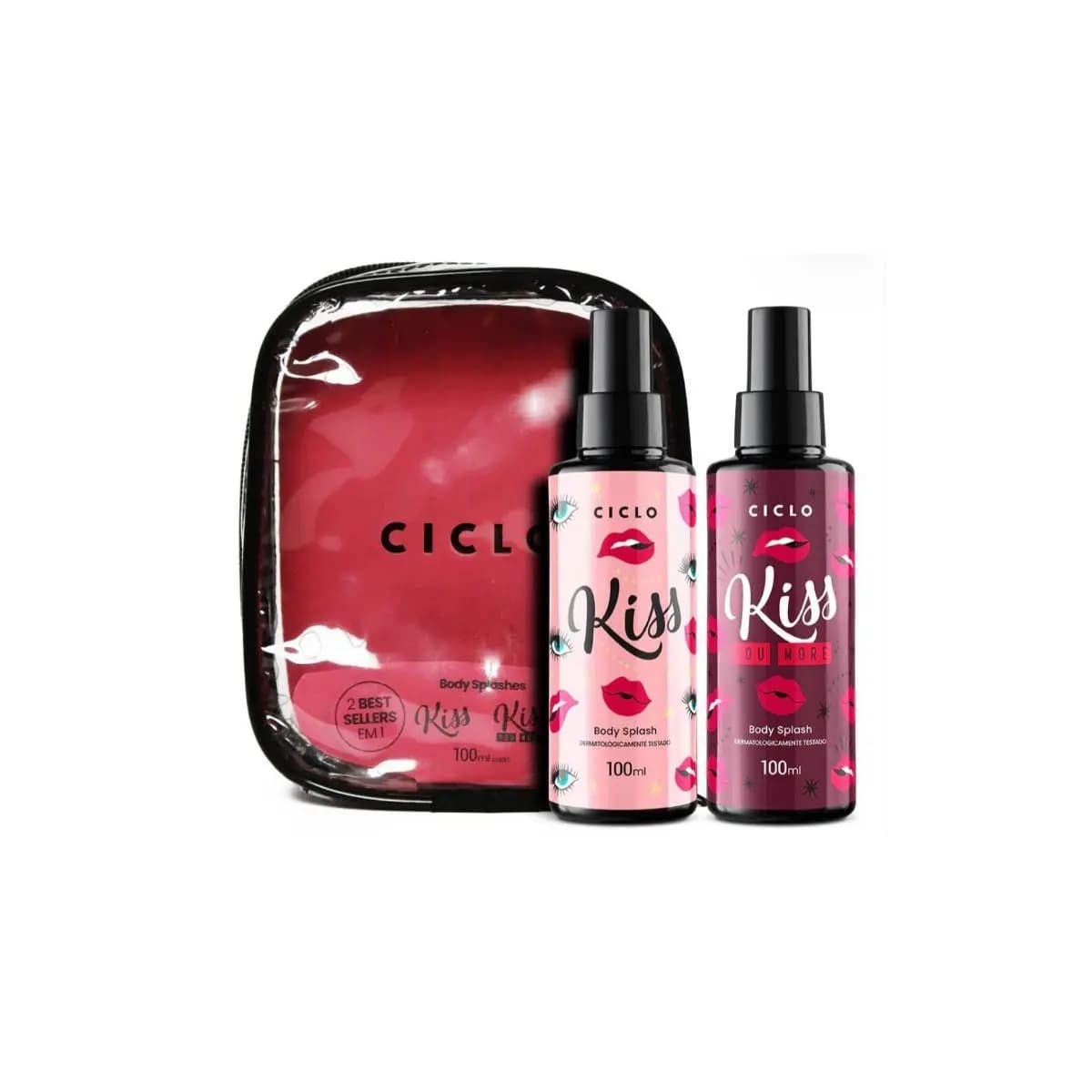 Estojo necessaire Mini Body Splash Kiss 100ml + Kiss You More 100ml