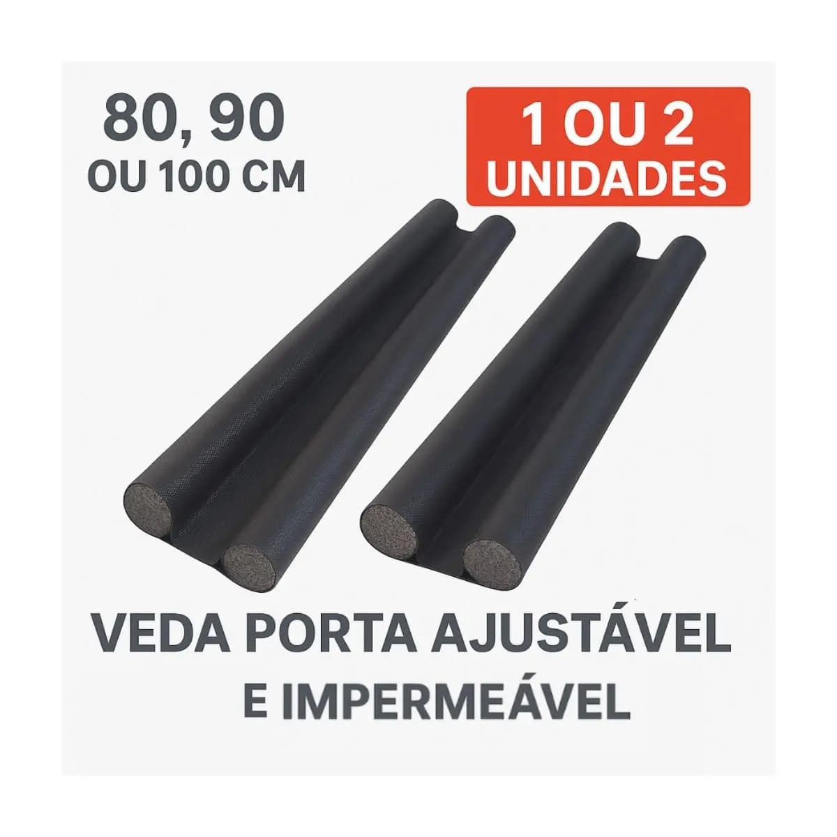 Kit 1 ou 2 Unidades de Veda Porta Ajustável Protetor Rolinho Impermeável 80cm 90cm 100cm