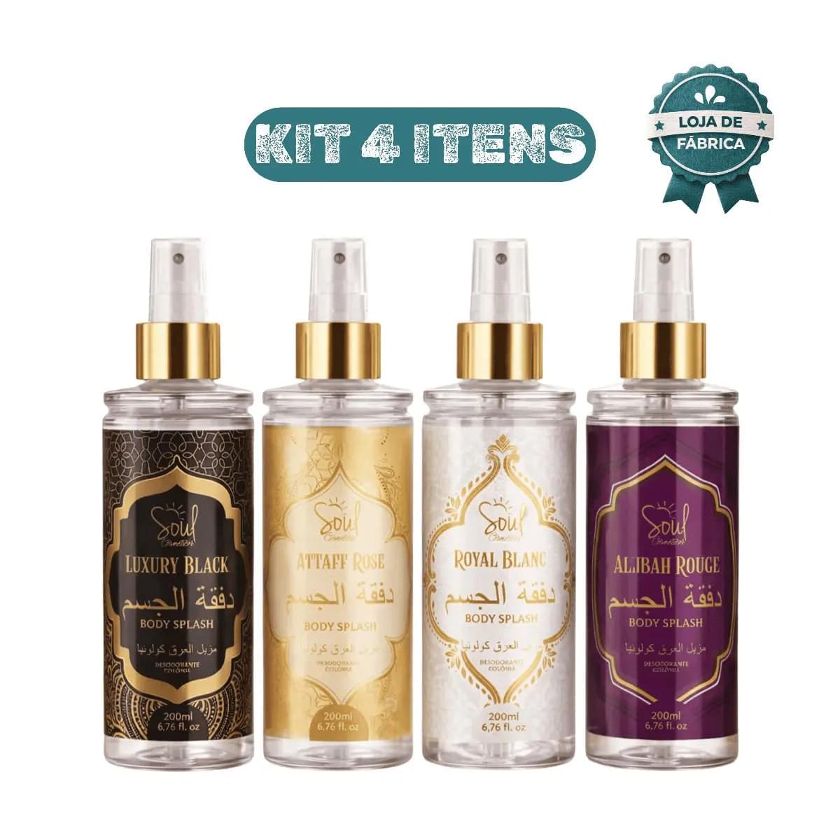 Kit 4 Body Splash Árabe Importado Luxury Attaff Rose Royal Blanc Allibah Rouge Perfumes