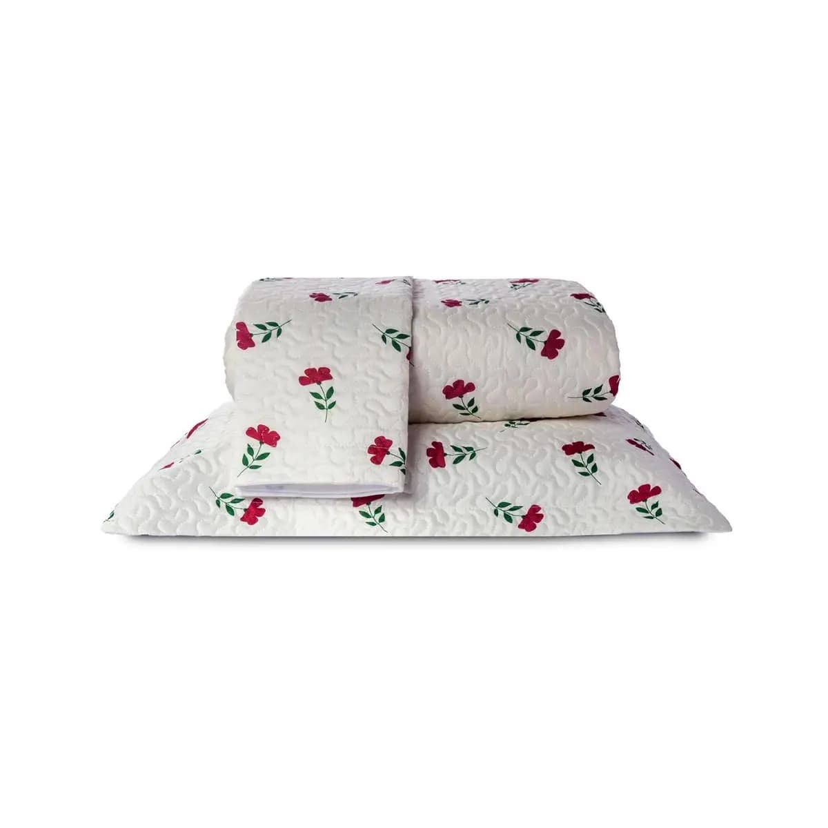 Kit Cobre Leito Colcha Casal Padrão 03 Peças Estampado 180 Fios