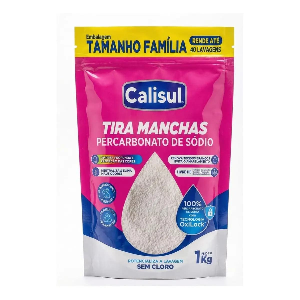 Percarbonato de Sódio 1kg 100% Puro Tira Manchas em Pó Sem Cloro, Biodegradável e Seguro para Roupas Brancas, Coloridas e Limpeza Doméstica Calisul