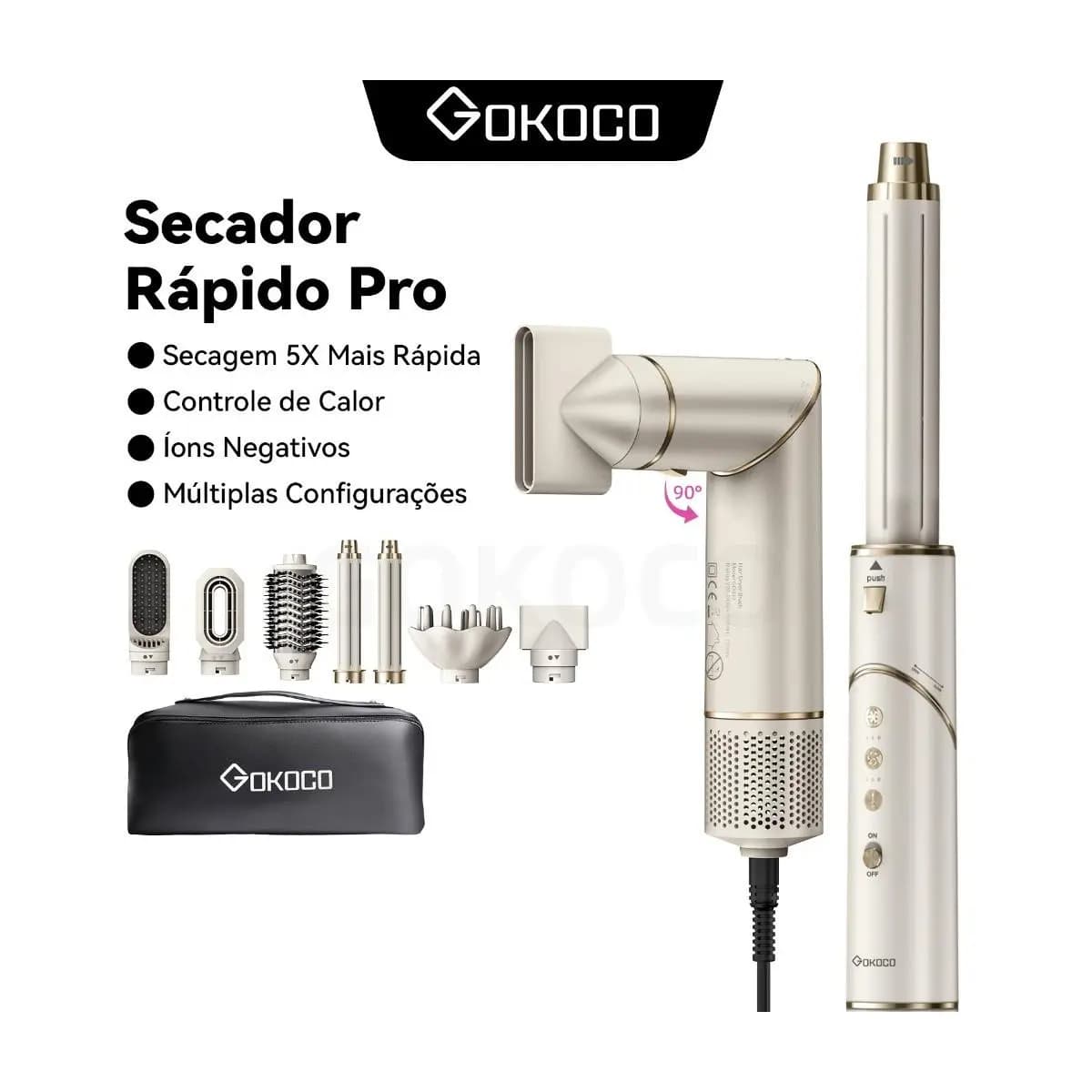 GOKOCO Escova Secadora 7 Em 1 GD032 Conjunto De Secador De Cabelo Multifuncional De Alta Velocidade Para Alisar Enrolar