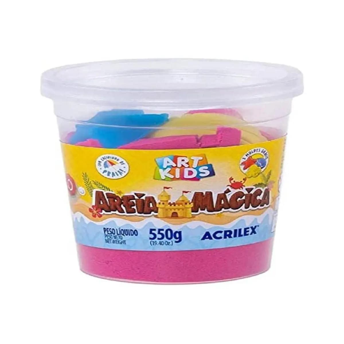 Massa Areia Mágica, Acrilex, Maravilha, 550g, Com Moldes
