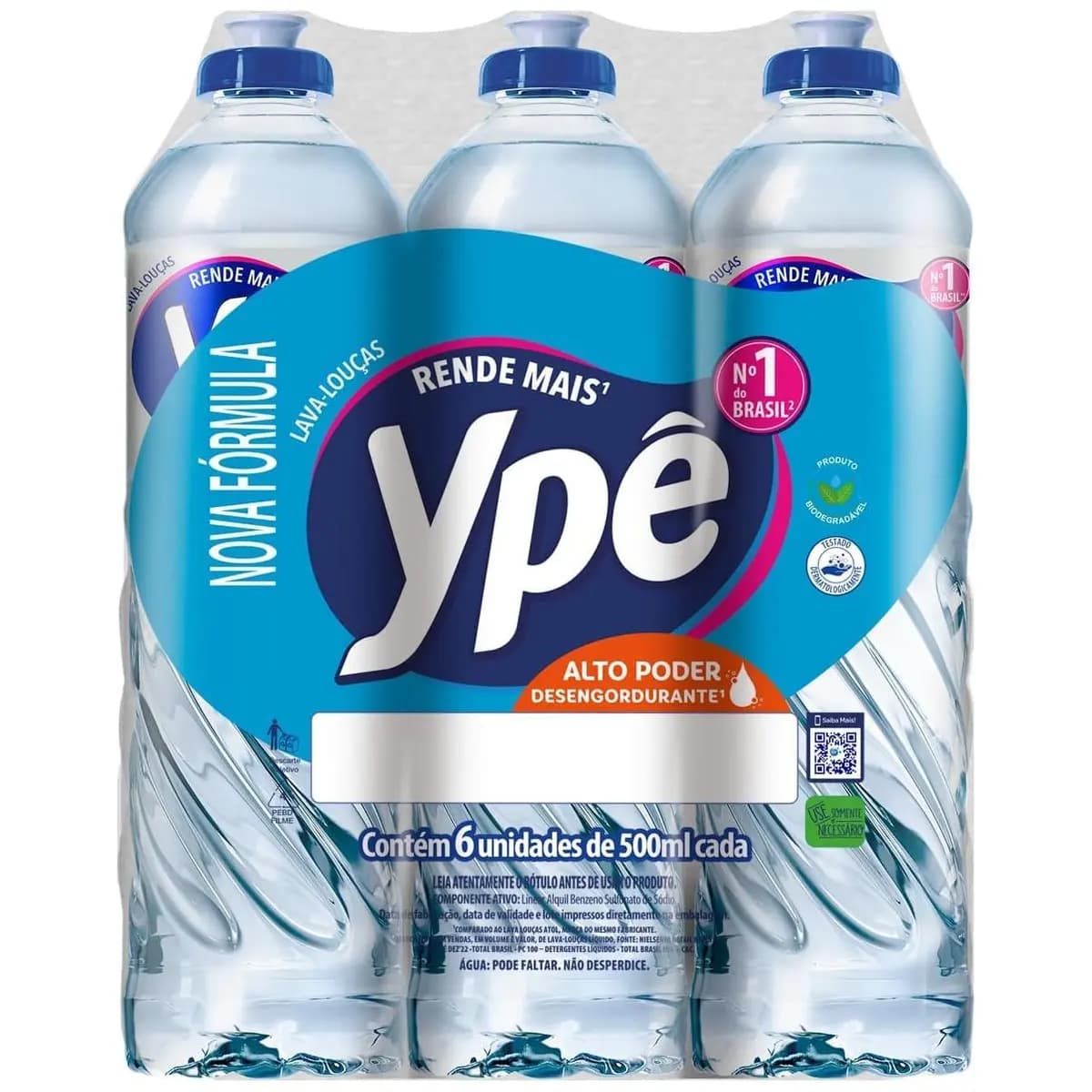 Ypê Pack Detergente Clear 500ml (6 unidades)