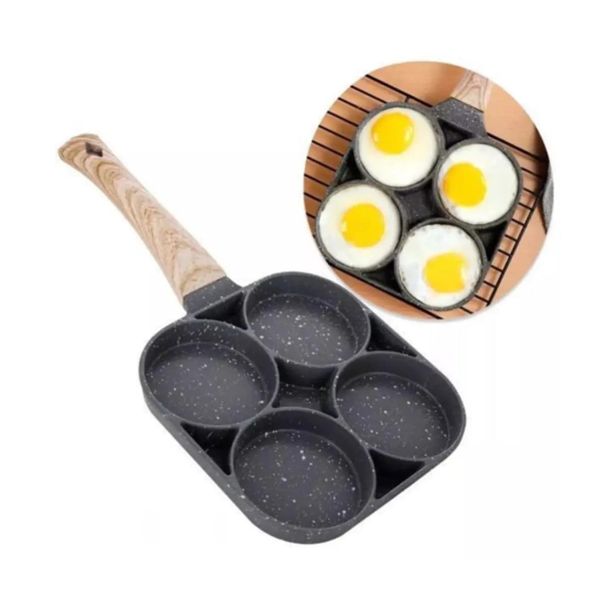 Frigideira Multifuncional Antiaderente 4 Em 1 Para Ovos , Hambúrguer , Omelete , Com Cabo De Madeira