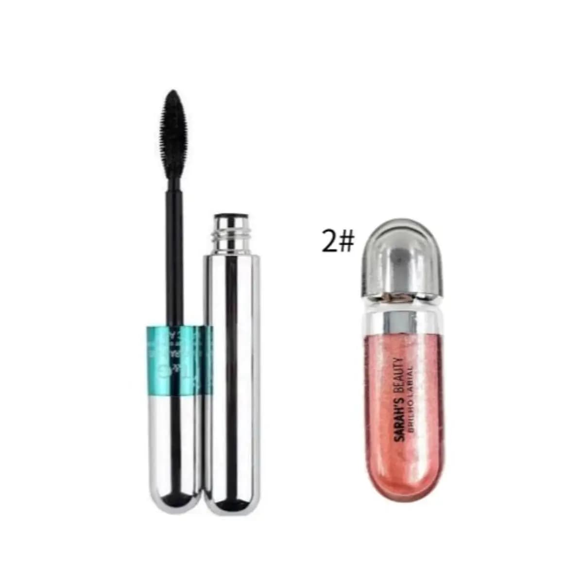 KIT Máscara 2 Em 1 Para Cílios A Prova D'água Tango + Sarahs Beauty Lip Glos Brilho Rushed