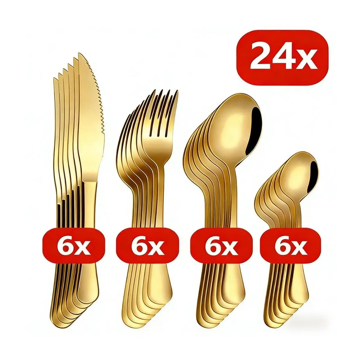 24 Pcs LouçA De Aço InoxidáVel Colher De Sobremesa Dourada / Luxuoso